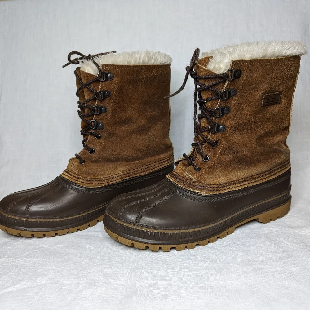 Sorel Men's 9 Caribou Kaufman Waterproof Winter Boots Wool Lined Leather